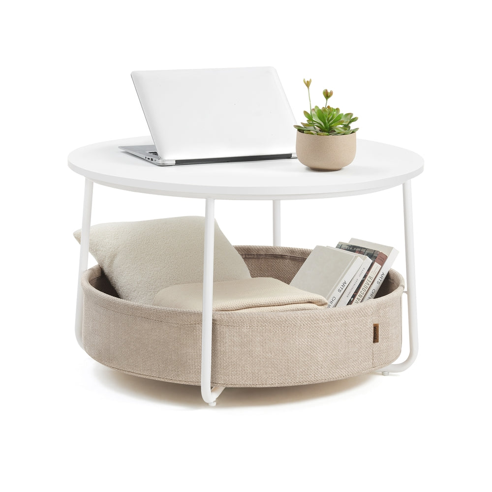 Ronde Salontafel met Stoffen Opbergmand, 75 x 45 cm