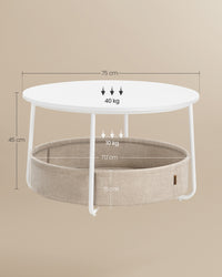 Ronde Salontafel met Stoffen Opbergmand, 75 x 45 cm