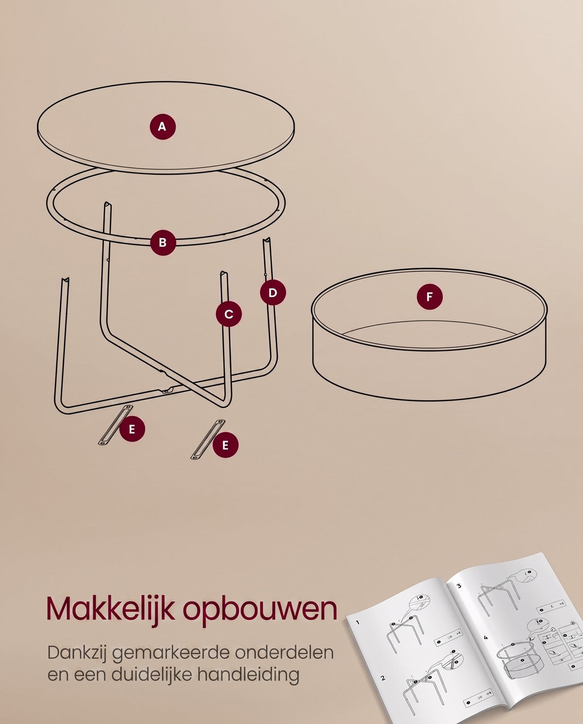 Ronde Salontafel met Stoffen Opbergmand, 75 x 45 cm