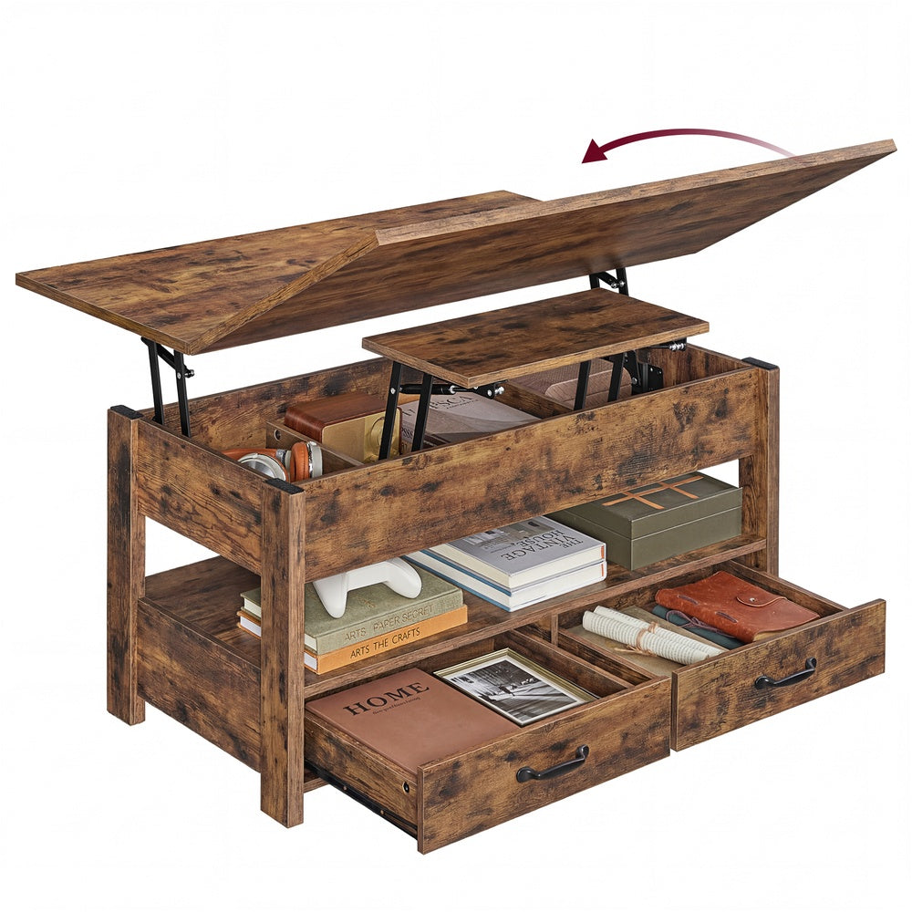 In Hoogte Verstelbare Salontafel met 2 Lades en Verborgen Vakken, 50 x 100 cm