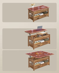 In Hoogte Verstelbare Salontafel met 2 Lades en Verborgen Vakken, 50 x 100 cm