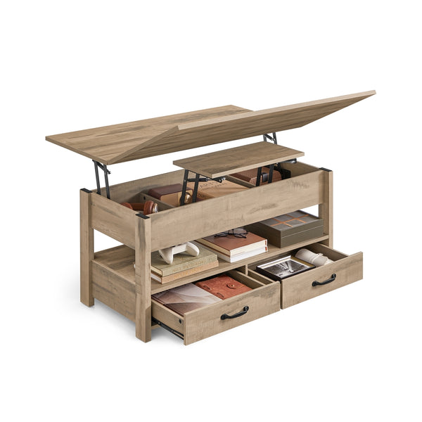 In Hoogte Verstelbare Salontafel met 2 Lades en Verborgen Vakken, 50 x 100 cm