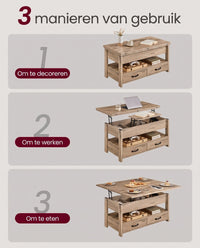 In Hoogte Verstelbare Salontafel met 2 Lades en Verborgen Vakken, 50 x 100 cm