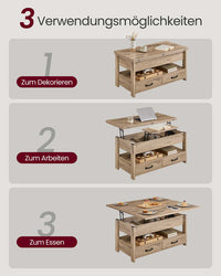 In Hoogte Verstelbare Salontafel met 2 Lades en Verborgen Vakken, 50 x 100 cm