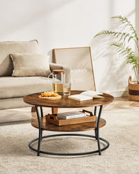 Ronde Salontafel met 2 Planken en Metalen Frame, 80 x 45 cm