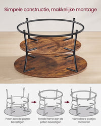Ronde Salontafel met 2 Planken en Metalen Frame, 80 x 45 cm