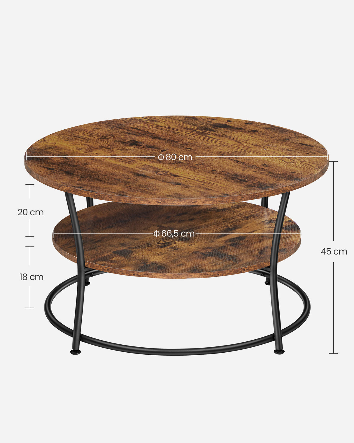Ronde Salontafel met 2 Planken en Metalen Frame, 80 x 45 cm