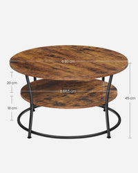 Ronde Salontafel met 2 Planken en Metalen Frame, 80 x 45 cm