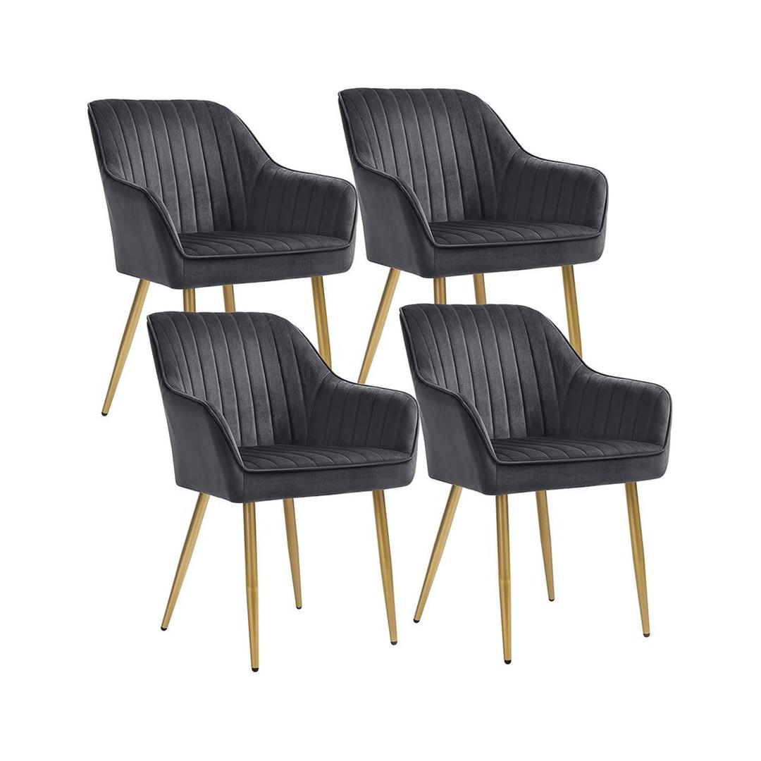 Fluwelen Eetkamerstoel met Armleuningen en Metalen Onderstel, 62,5x60x85 cm