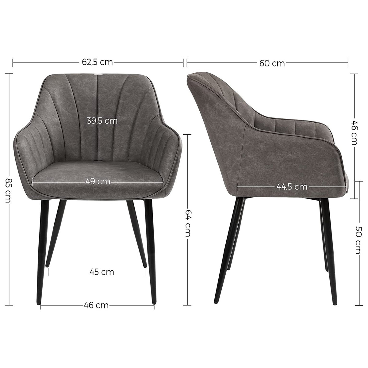 Loungestoel met Armleuningen en PU-bekleding, Zitbreedte 49 cm