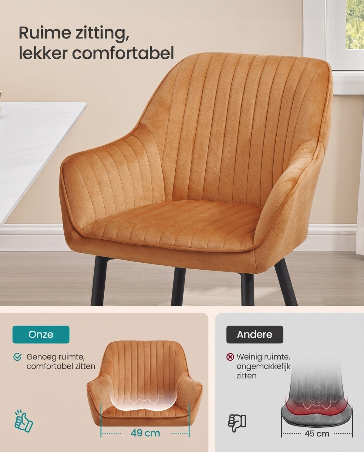 Gestoffeerde Eetkamerstoel met Armleuningen en Fluwelen Bekleding