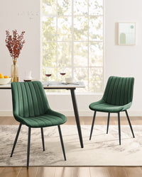 Fluwelen Eetkamerstoelen met Gebogen Rugleuning en Stalen Poten, Set van 2