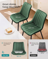 Fluwelen Eetkamerstoelen met Gebogen Rugleuning en Stalen Poten, Set van 2