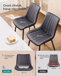 Fluwelen Eetkamerstoelen met Gebogen Rugleuning en Stalen Poten, Set van 2