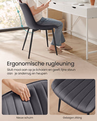 Fluwelen Eetkamerstoelen met Gebogen Rugleuning en Stalen Poten, Set van 2