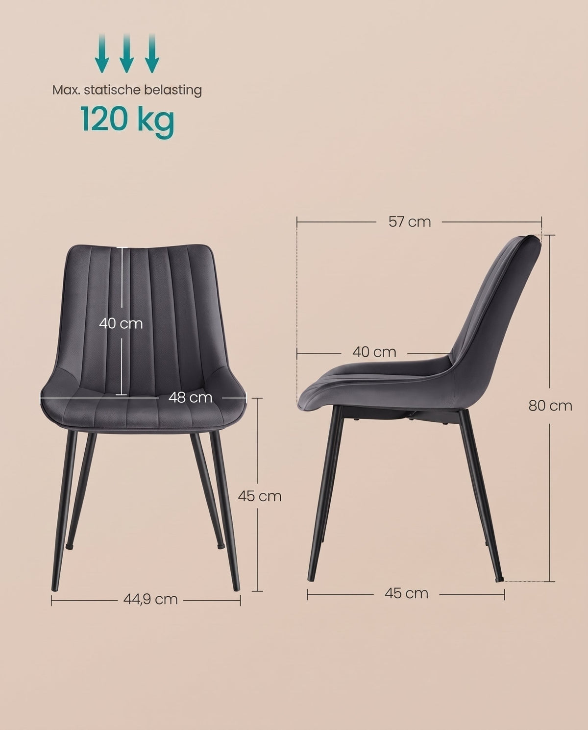 Fluwelen Eetkamerstoelen met Gebogen Rugleuning en Stalen Poten, Set van 2