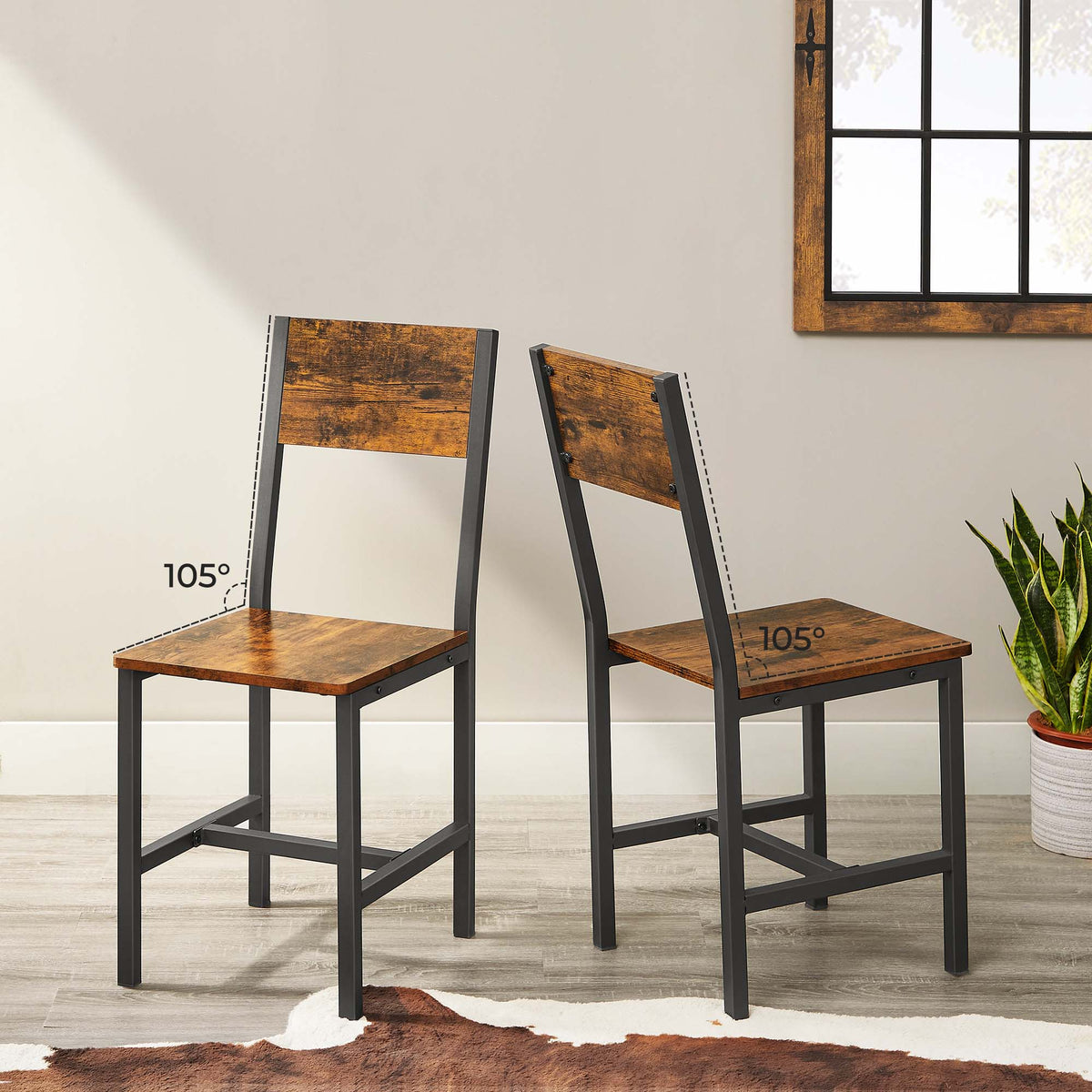 Eetkamerstoel met Metalen Frame in Industriële Stijl, Set van 2
