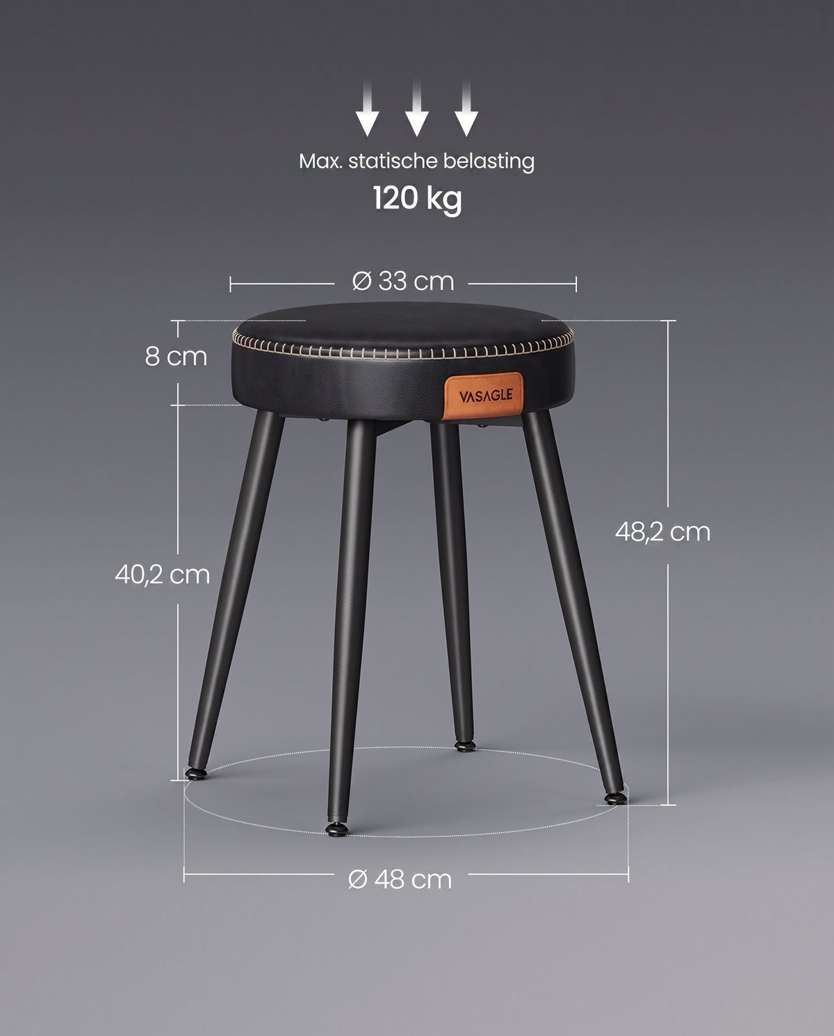 Eetkamerkruk van Kunstleer met Metalen Poten, 48 cm Hoog