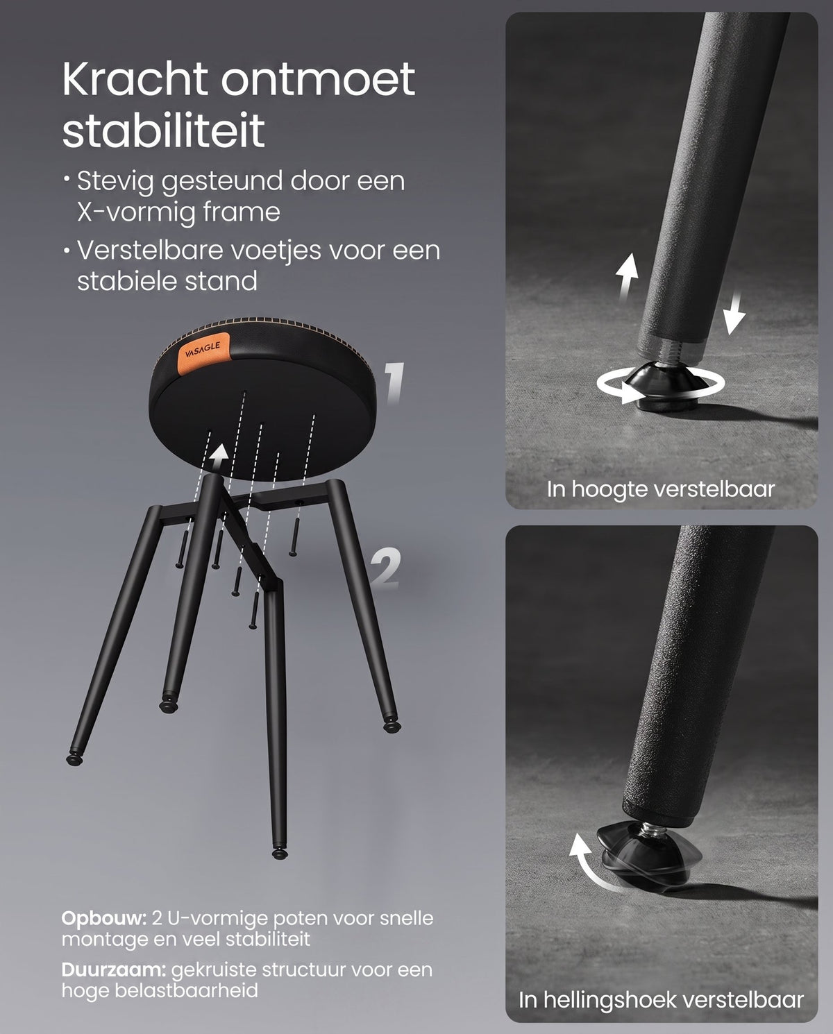 Eetkamerkruk van Kunstleer met Metalen Poten, 48 cm Hoog