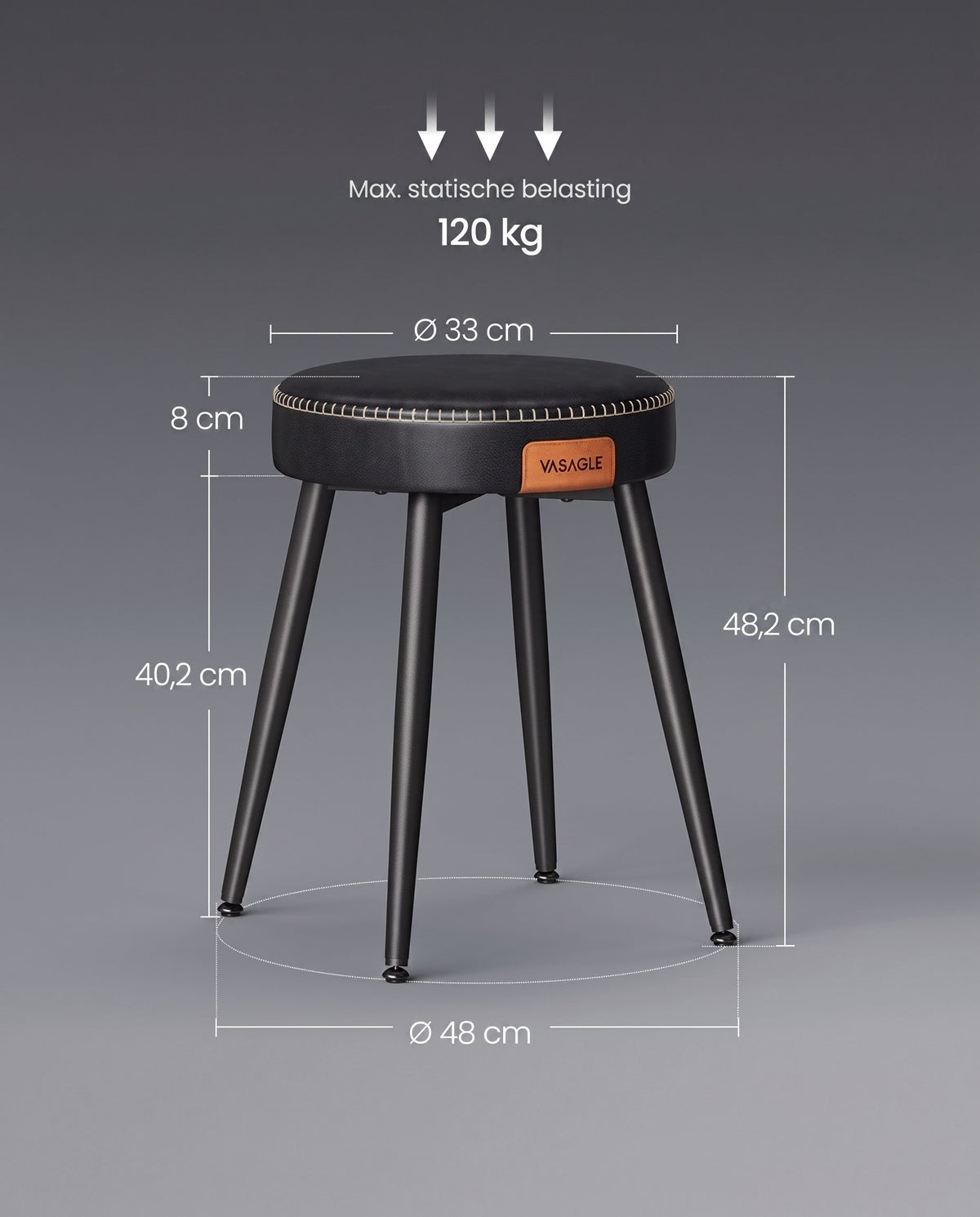 Eetkamerkruk van Kunstleer met Metalen Poten, 48 cm Hoog