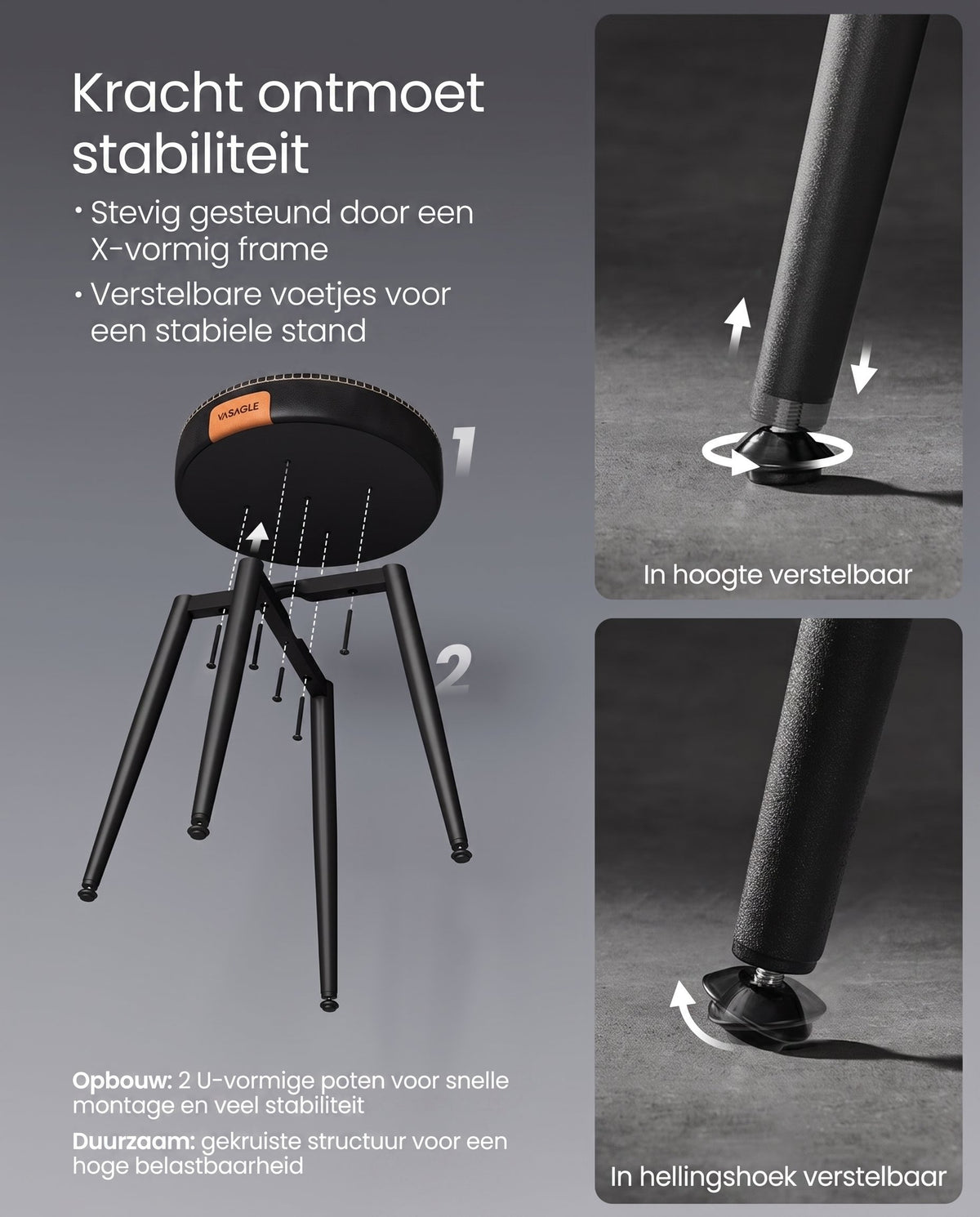 Eetkamerkruk van Kunstleer met Metalen Poten, 48 cm Hoog