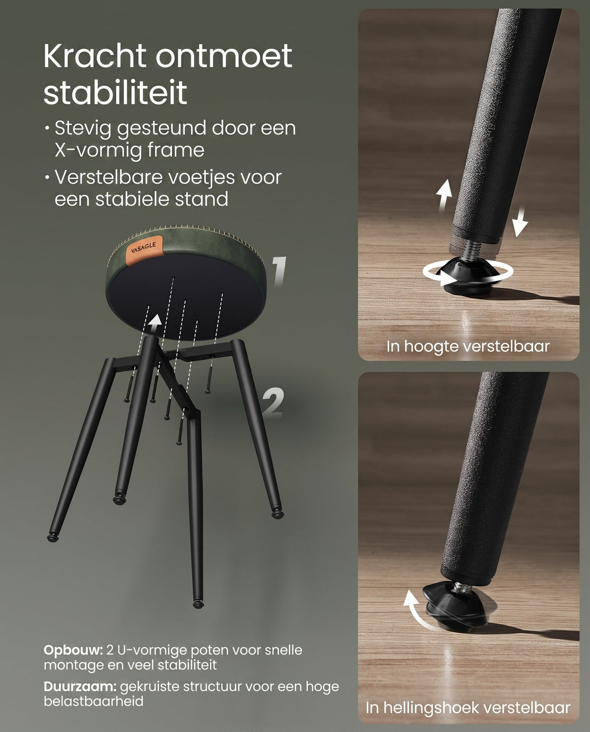 Eetkamerkruk van Kunstleer met Metalen Poten, 48 cm Hoog
