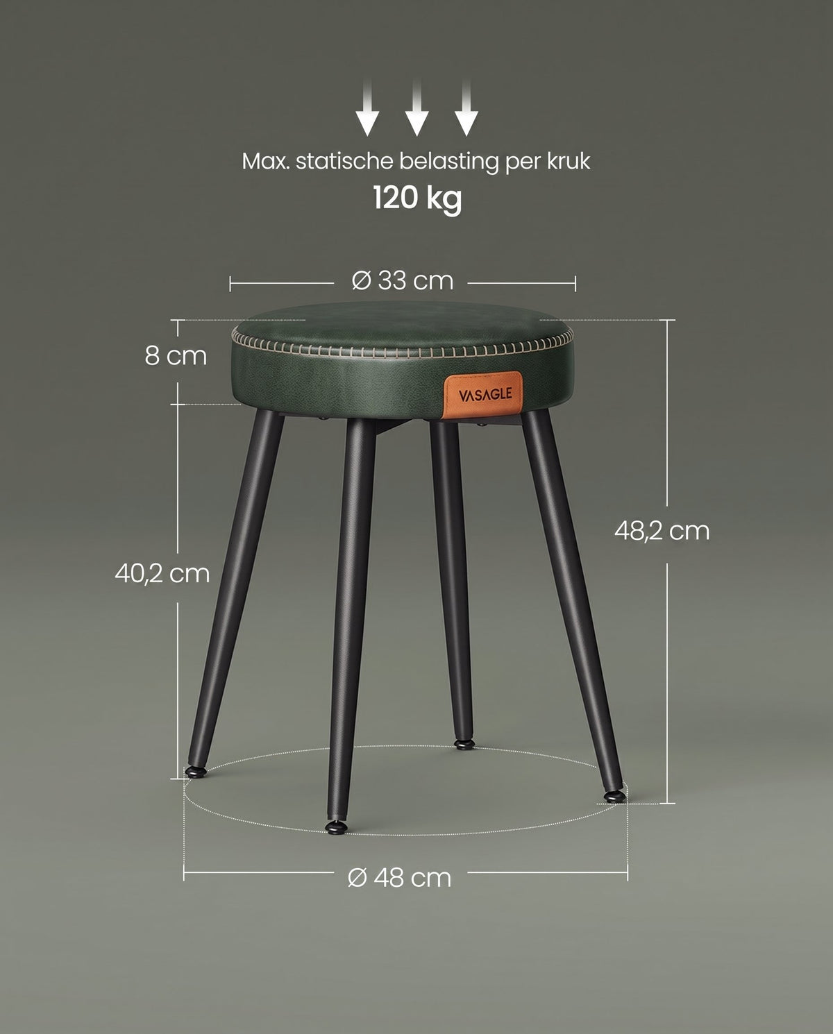 Eetkamerkruk van Kunstleer met Metalen Poten, 48 cm Hoog