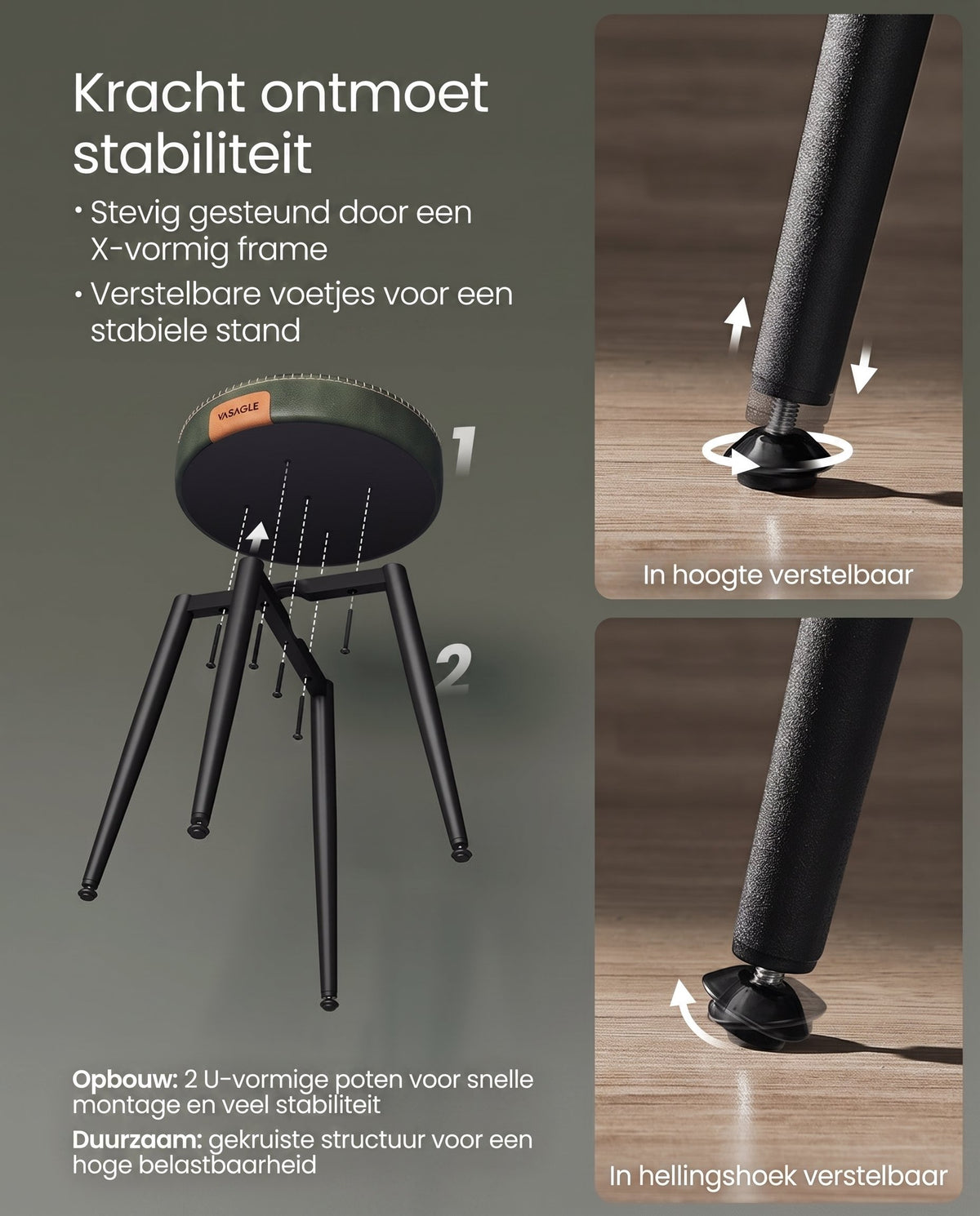 Eetkamerkruk van Kunstleer met Metalen Poten, 48 cm Hoog