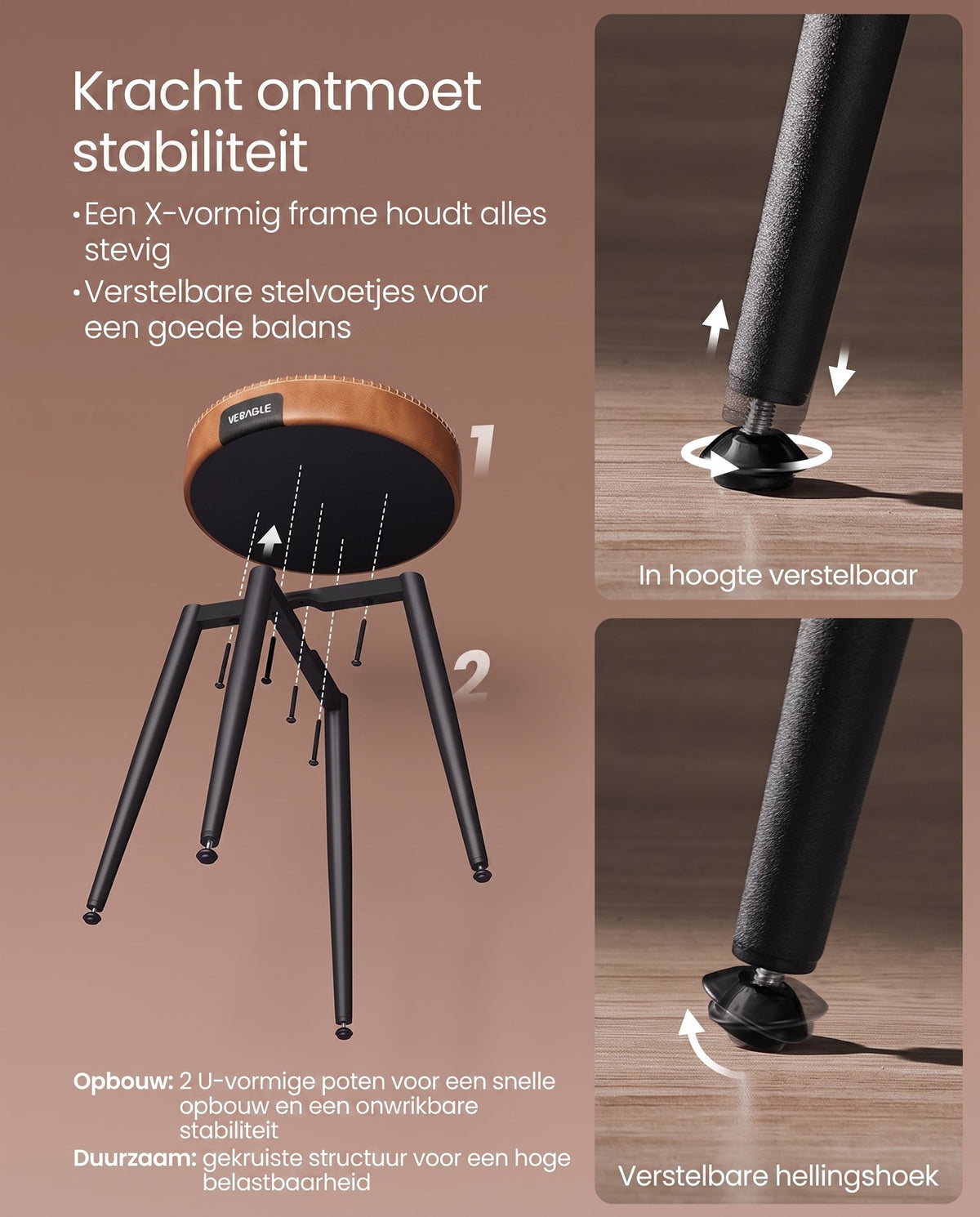 Eetkamerkruk van Kunstleer met Metalen Poten, 48 cm Hoog
