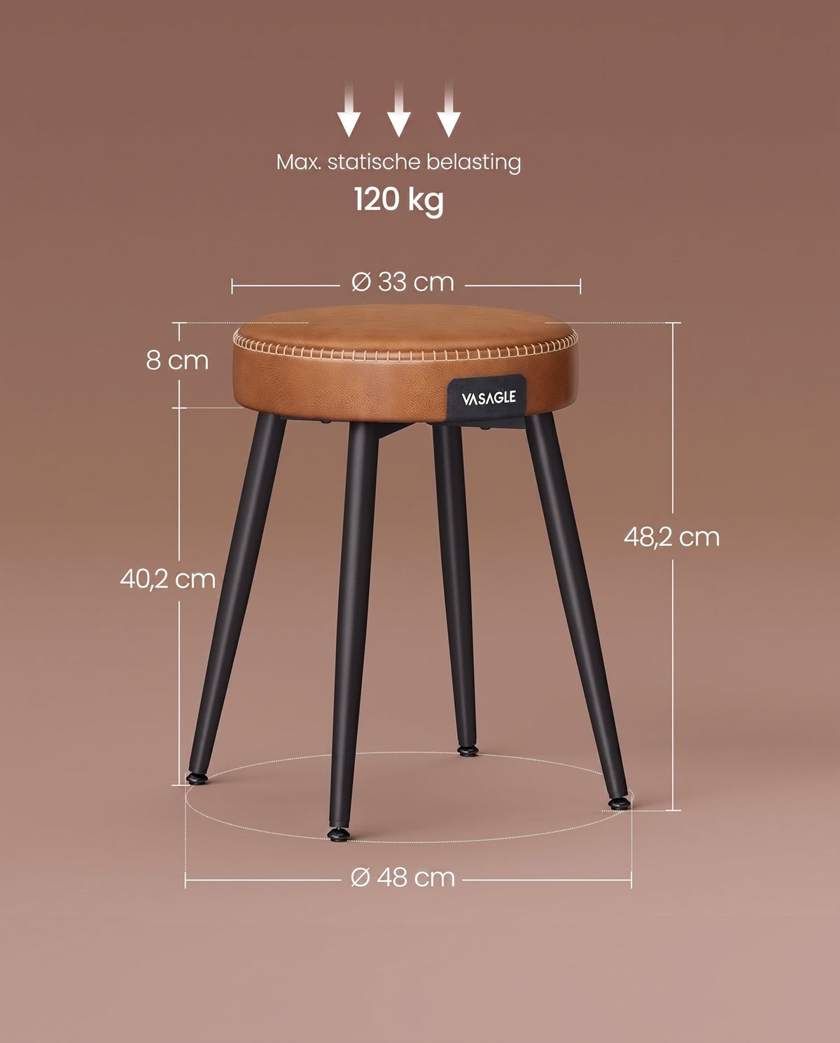 Eetkamerkruk van Kunstleer met Metalen Poten, 48 cm Hoog