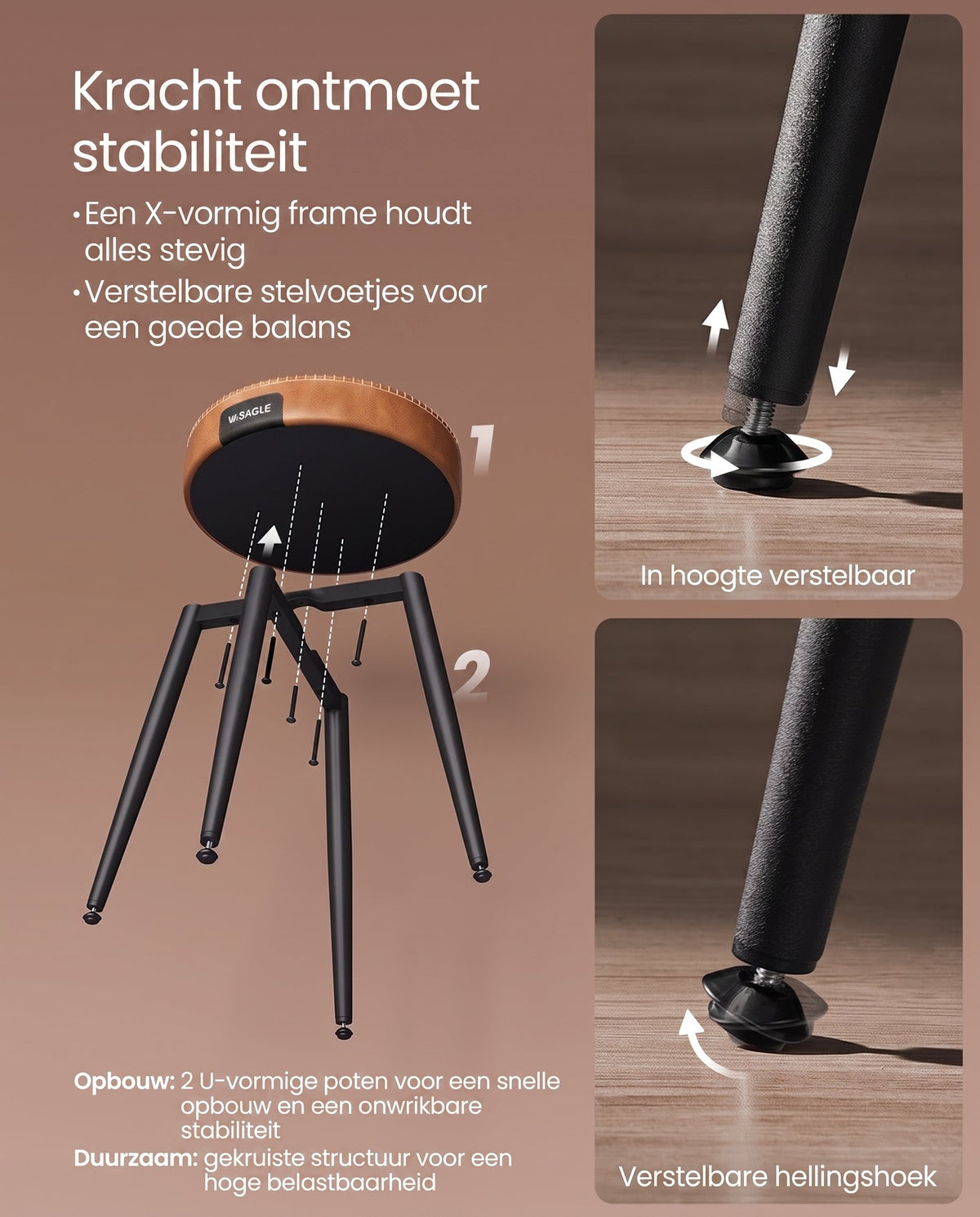 Eetkamerkruk van Kunstleer met Metalen Poten, 48 cm Hoog