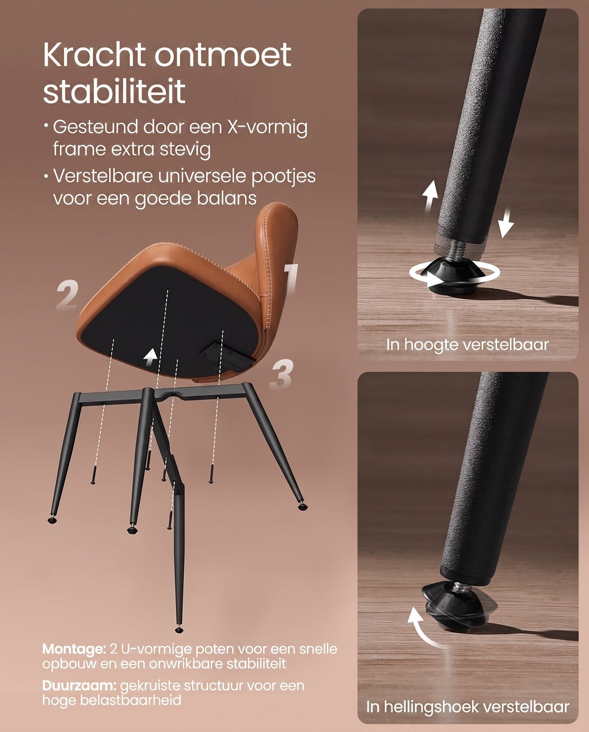 Eetkamerstoel van Kunstleer met Gebogen Rugleuning, Set van 2