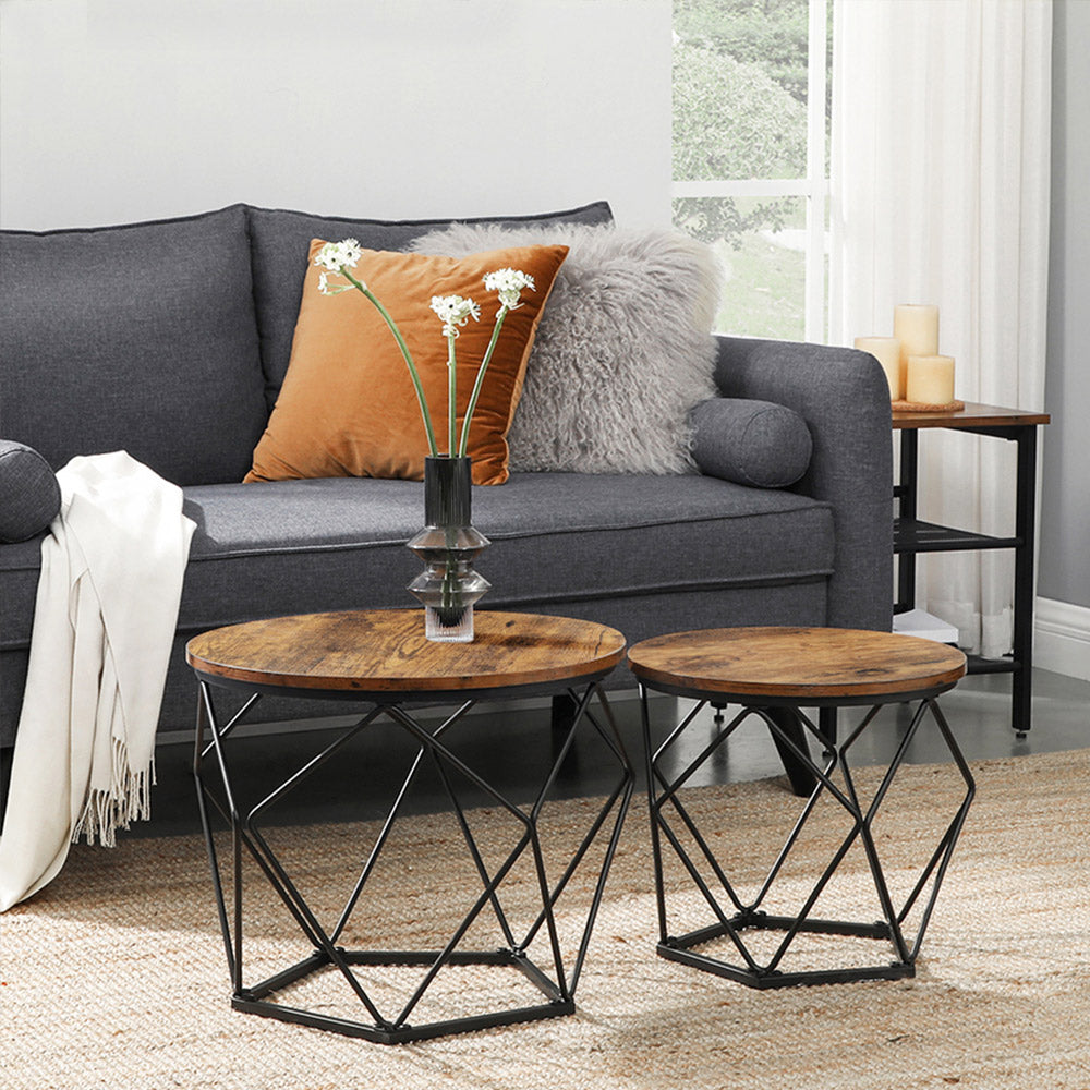 Ronde Salontafels met Geometrisch Metalen Frame, Set van 2