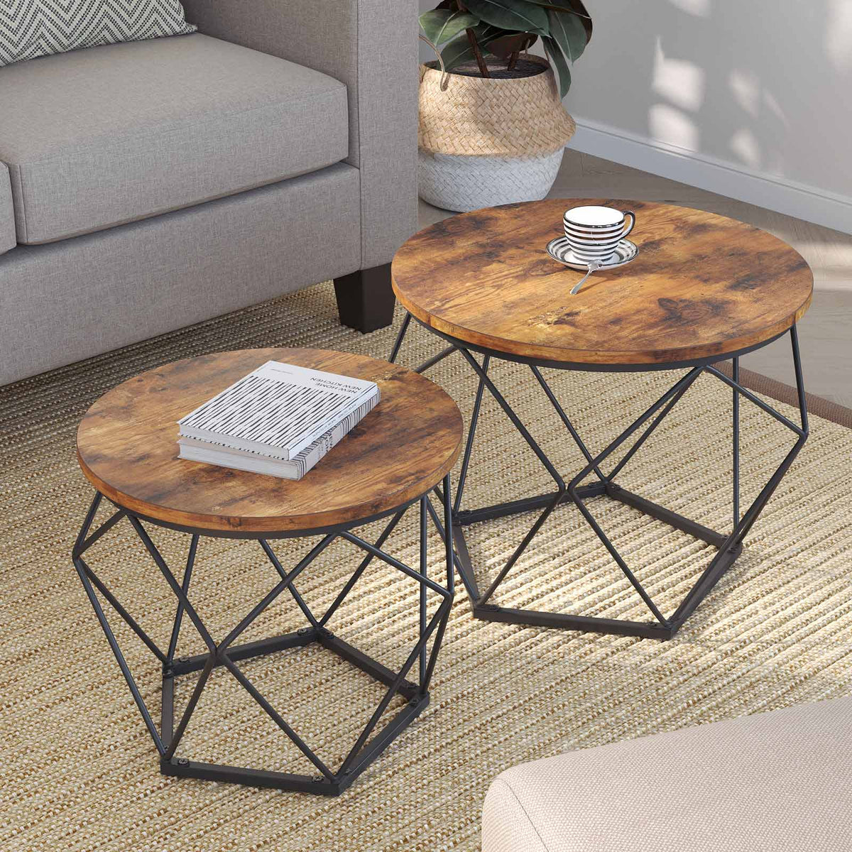 Ronde Salontafels met Geometrisch Metalen Frame, Set van 2