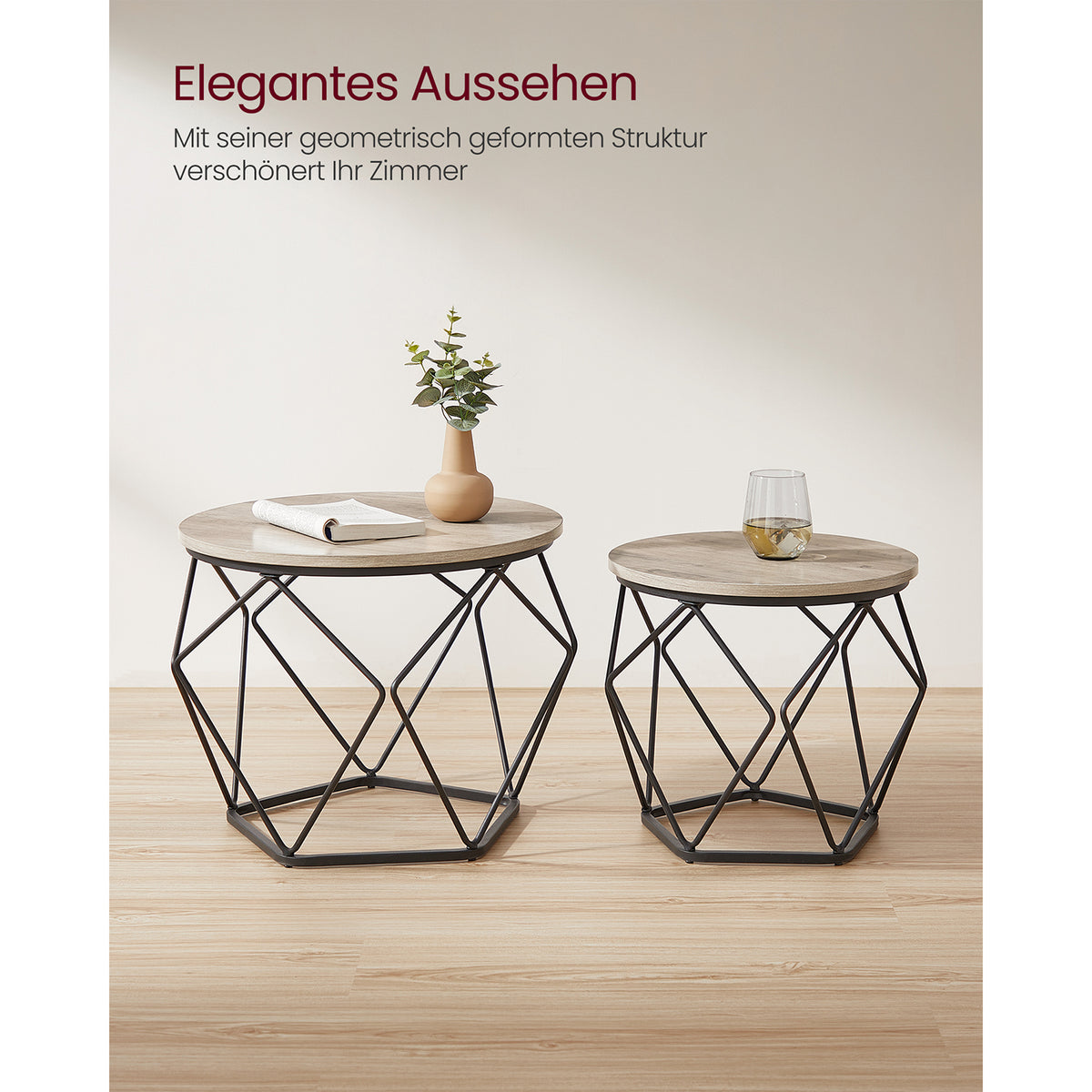 Ronde Salontafels met Geometrisch Metalen Frame, Set van 2
