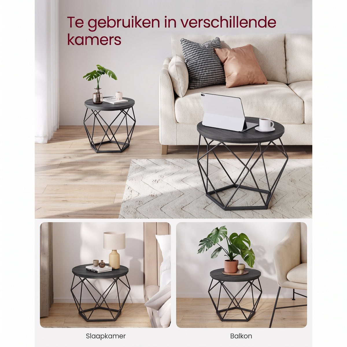 Ronde Salontafels met Geometrisch Metalen Frame, Set van 2