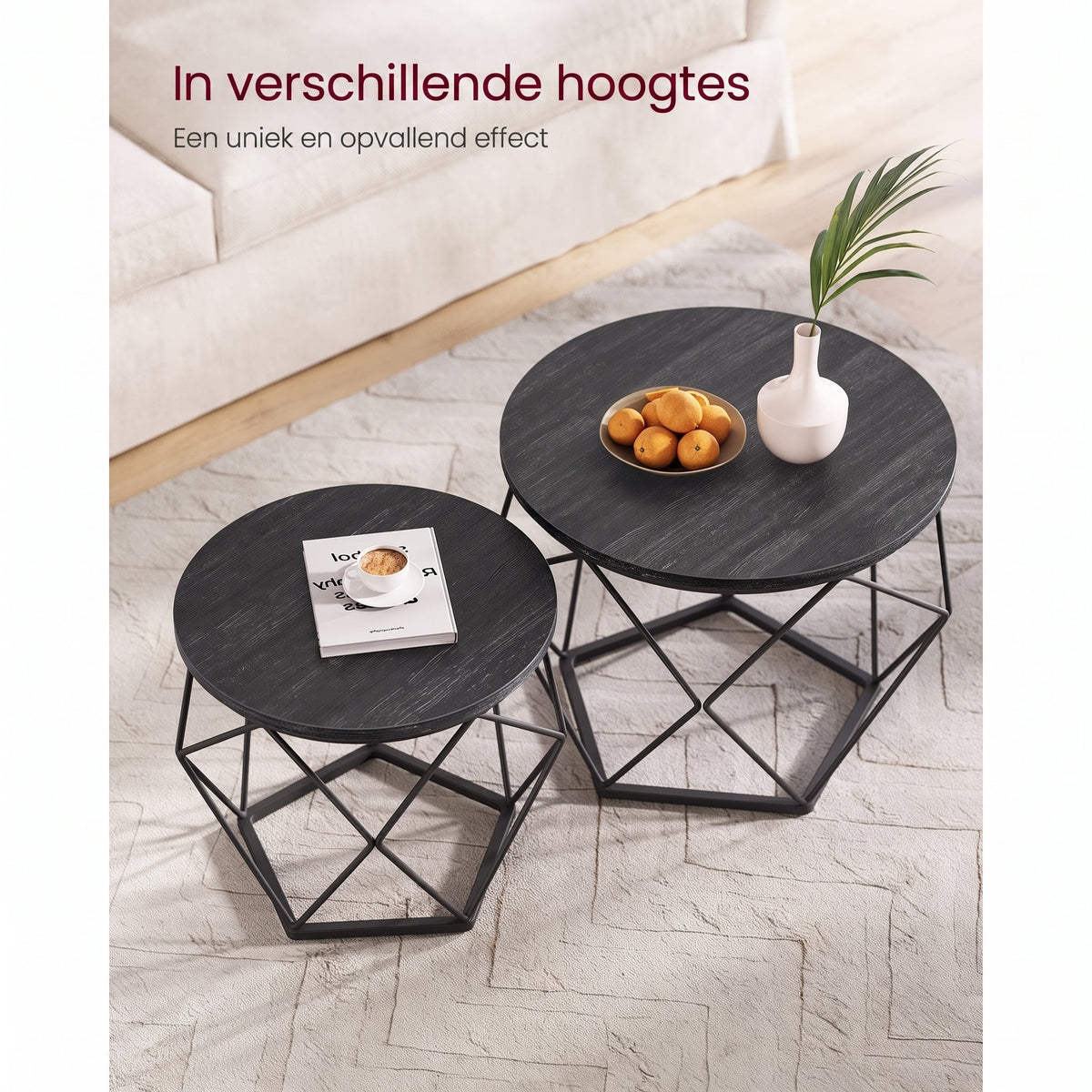 Ronde Salontafels met Geometrisch Metalen Frame, Set van 2