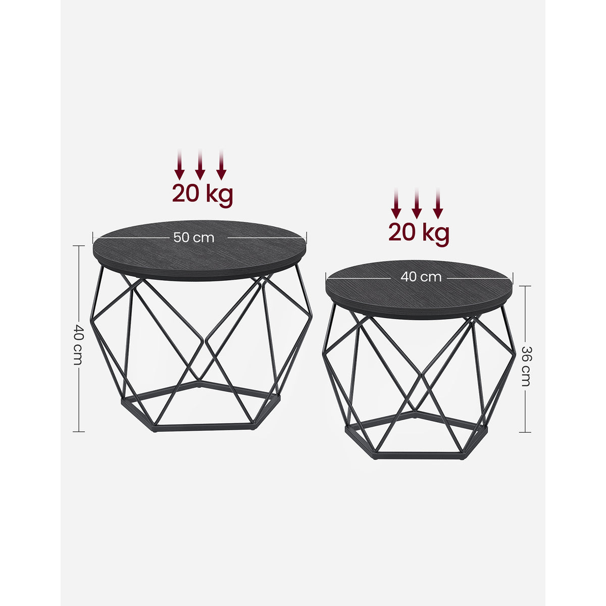 Ronde Salontafels met Geometrisch Metalen Frame, Set van 2