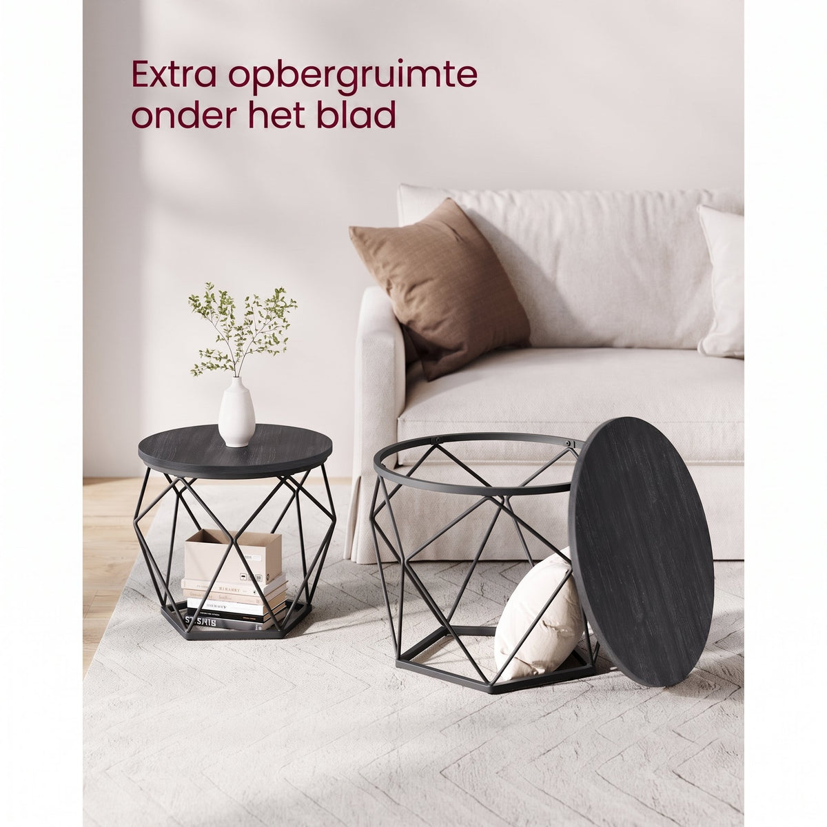 Ronde Salontafels met Geometrisch Metalen Frame, Set van 2