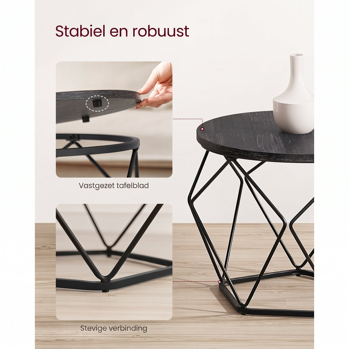 Ronde Salontafels met Geometrisch Metalen Frame, Set van 2