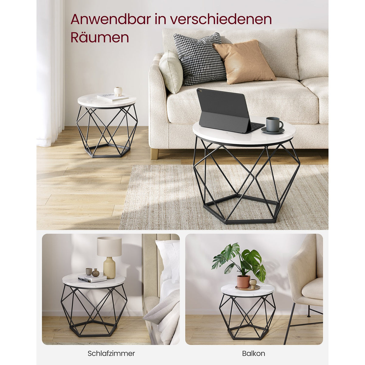 Ronde Salontafels met Geometrisch Metalen Frame, Set van 2