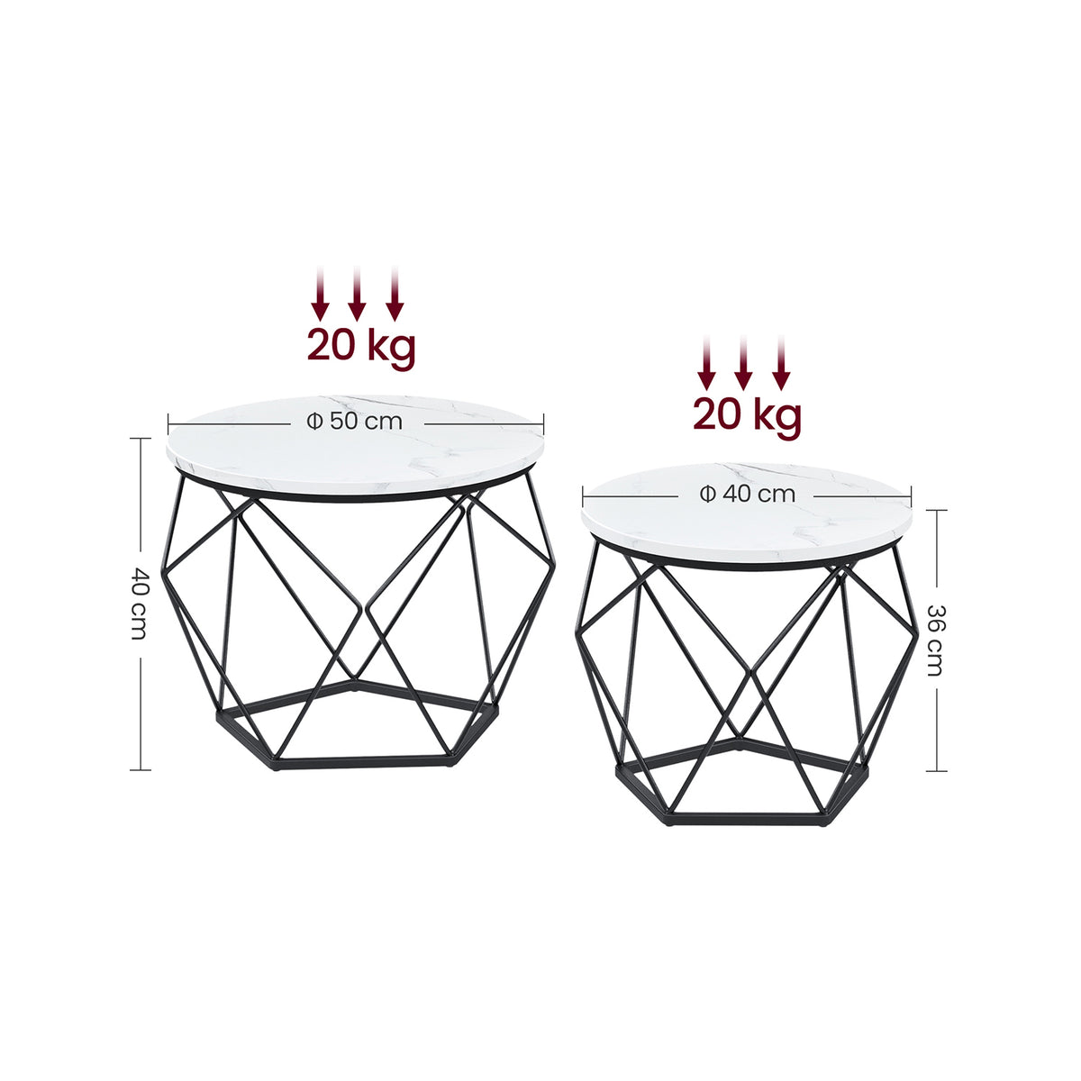 Ronde Salontafels met Geometrisch Metalen Frame, Set van 2