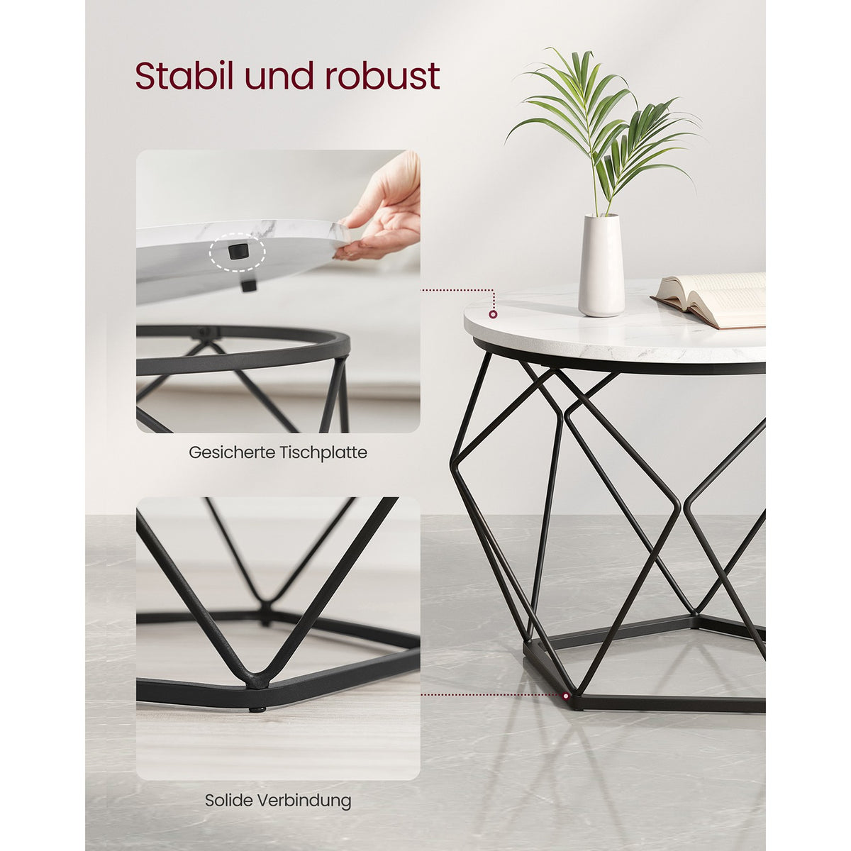 Ronde Salontafels met Geometrisch Metalen Frame, Set van 2