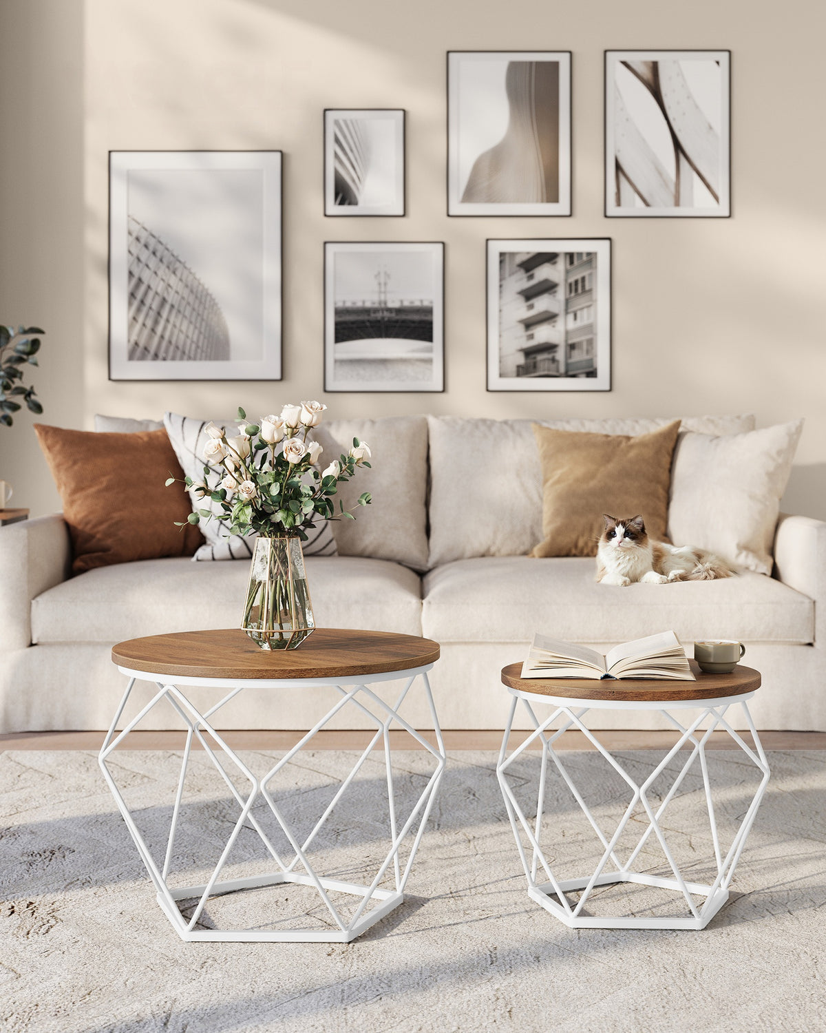 Ronde Salontafels met Geometrisch Metalen Frame, Set van 2