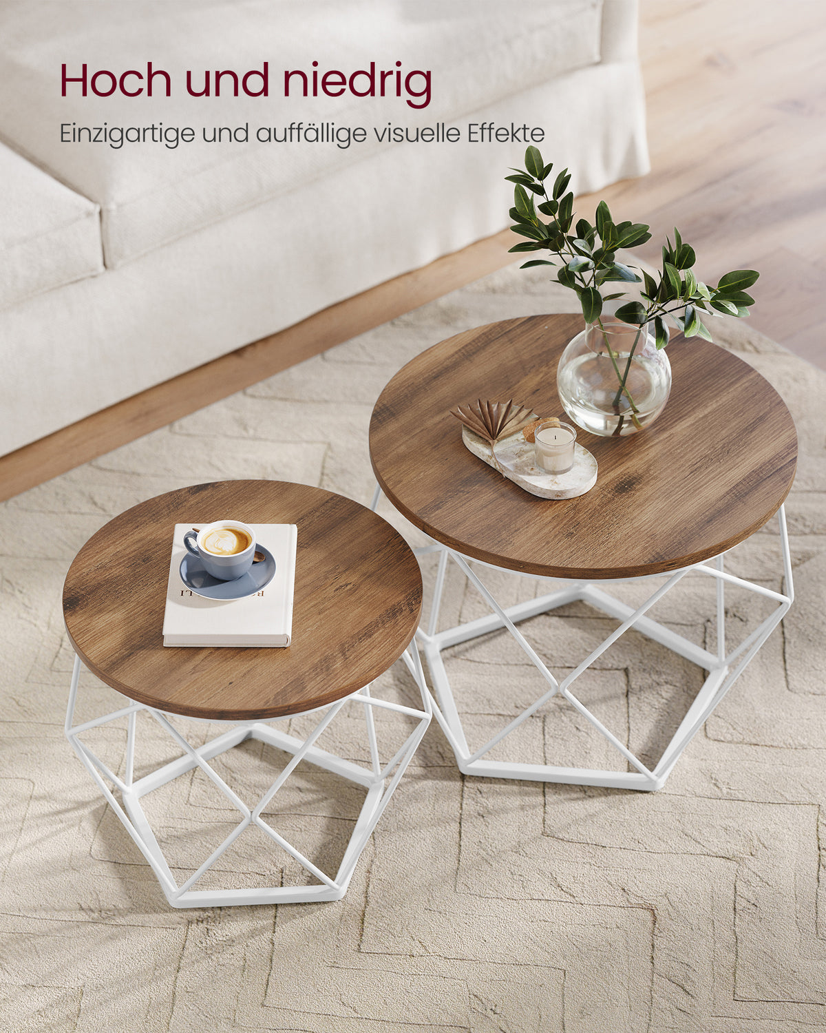 Ronde Salontafels met Geometrisch Metalen Frame, Set van 2
