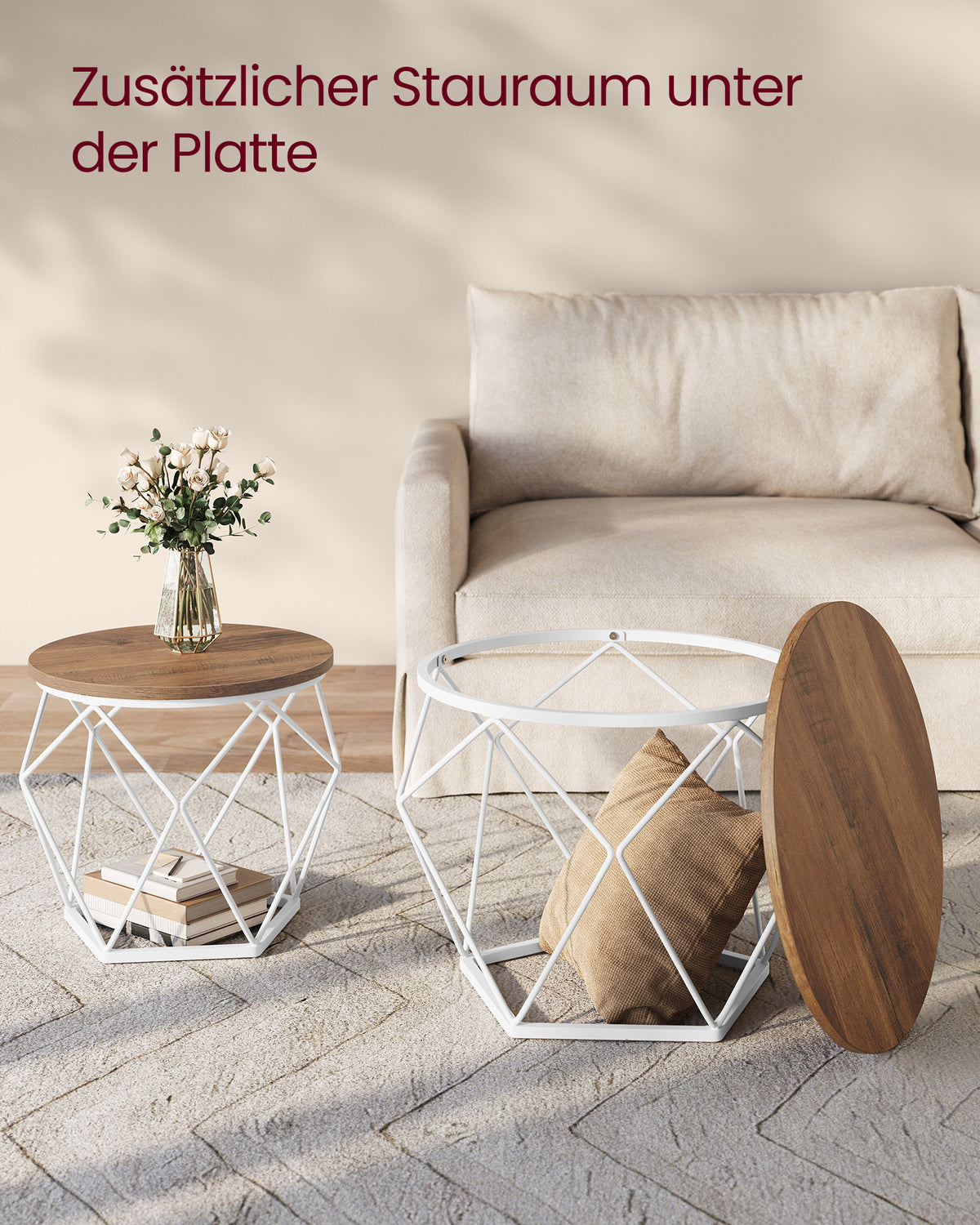 Ronde Salontafels met Geometrisch Metalen Frame, Set van 2