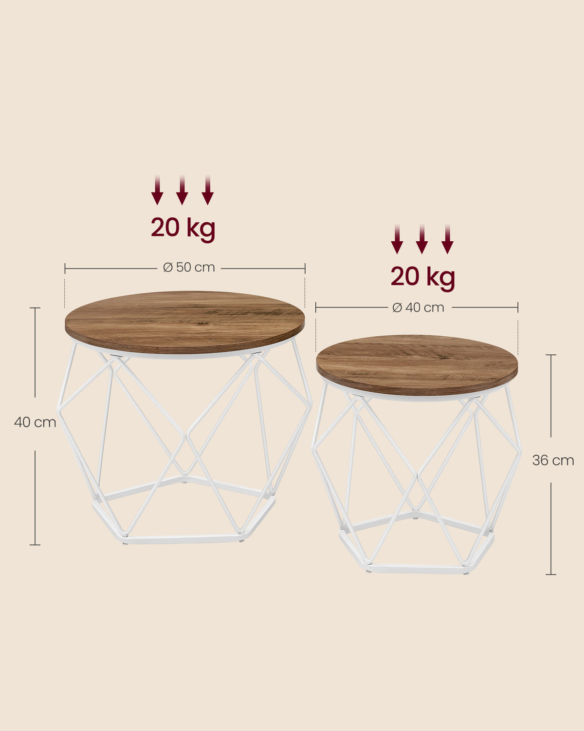 Ronde Salontafels met Geometrisch Metalen Frame, Set van 2