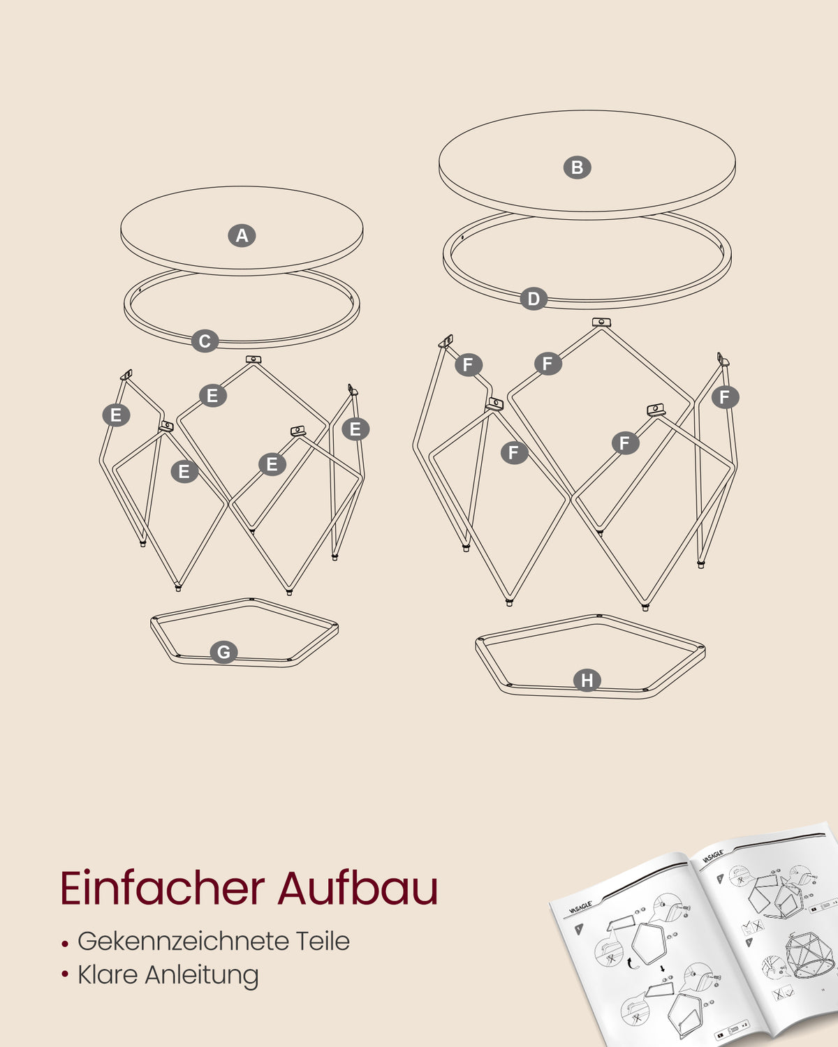 Ronde Salontafels met Geometrisch Metalen Frame, Set van 2