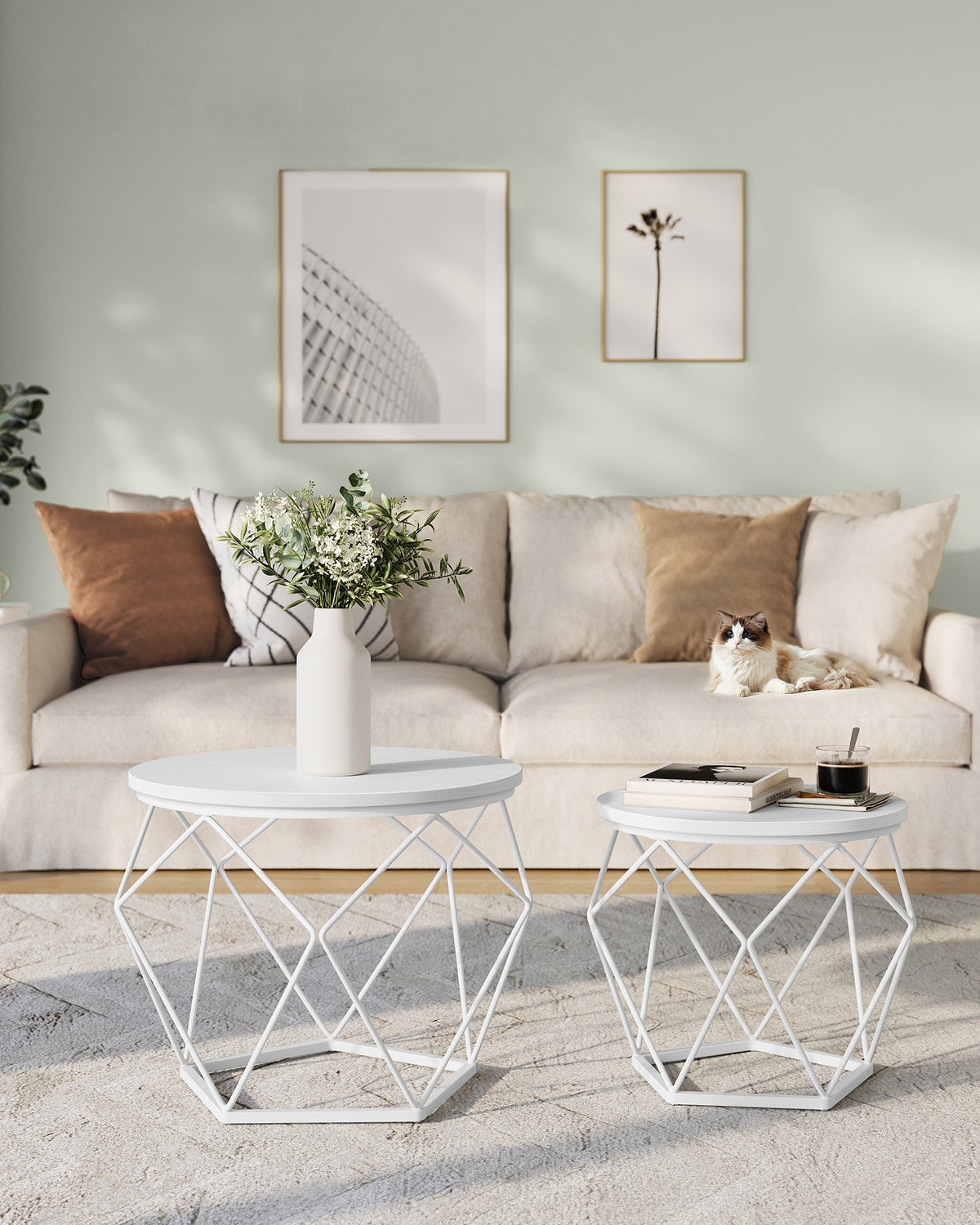 Ronde Salontafels met Geometrisch Metalen Frame, Set van 2
