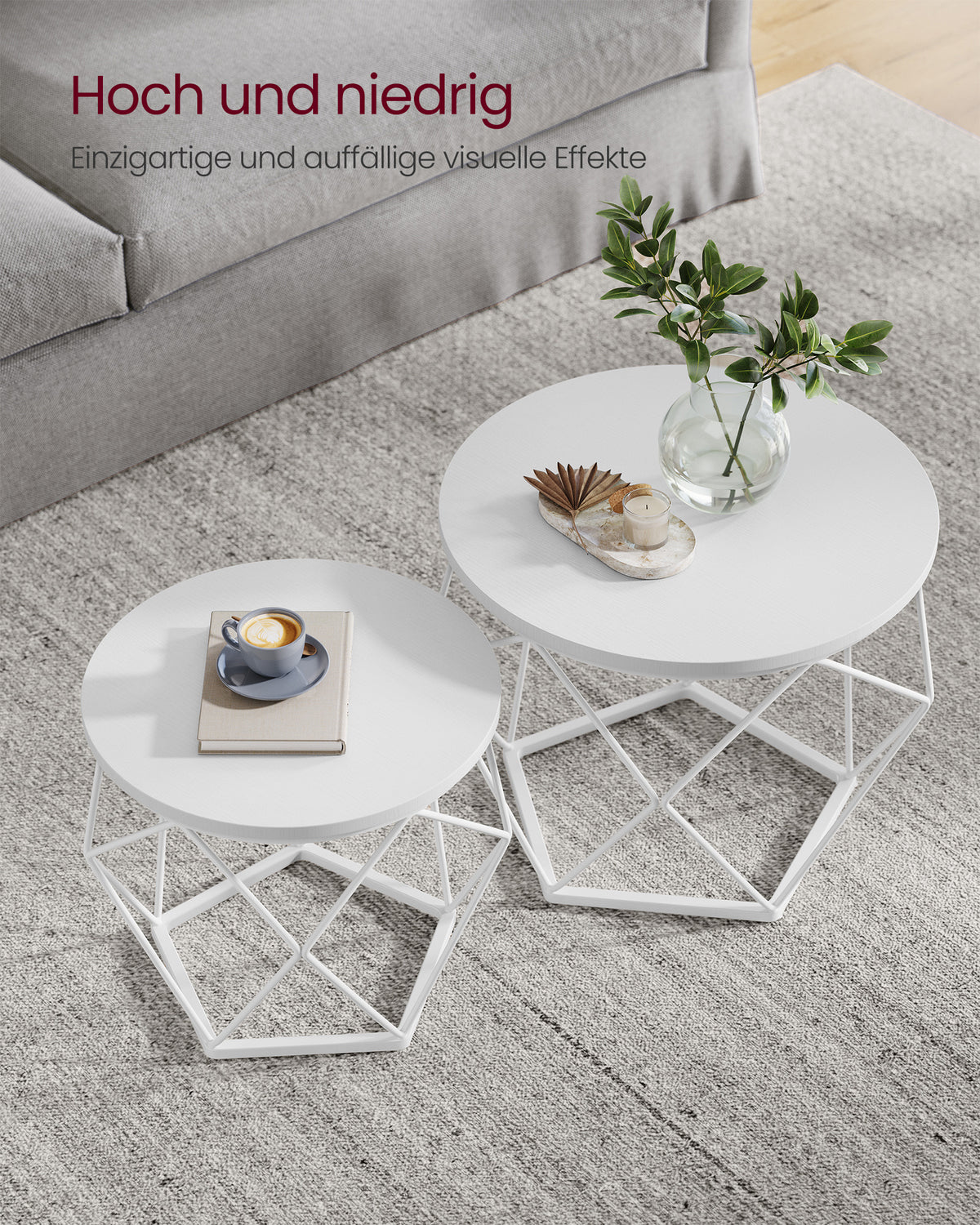 Ronde Salontafels met Geometrisch Metalen Frame, Set van 2